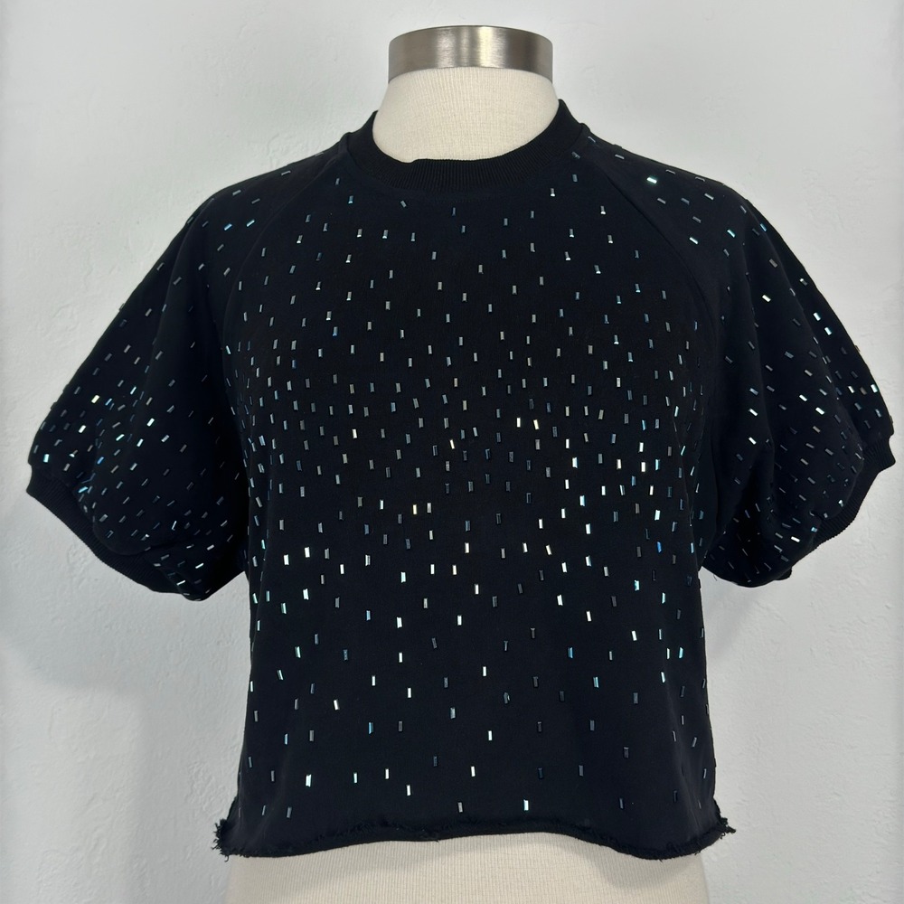 Queen Of Sparkles Cropped Sweatshirt Size Small Black Glam Sparkle Rhinestone